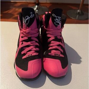 Nike LeBron, 9GS, pink, black, and silver metallic
